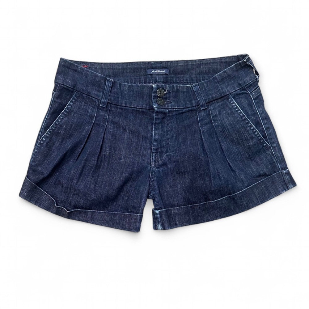 7 For All Mankind Dark Wash Pleated Denim Shorts